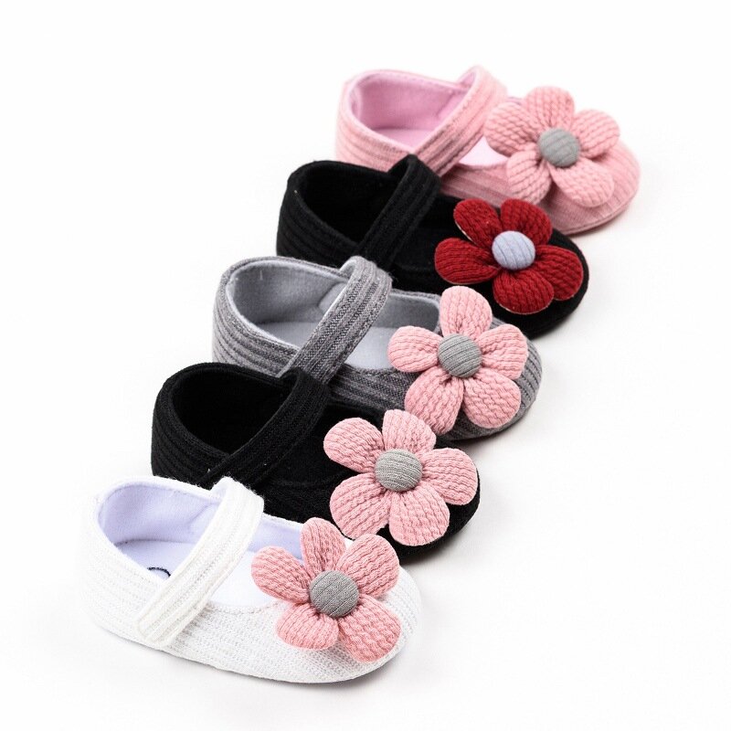 Sapatos de princesa flor do bebê, sola macia, antiderrapante, primeiros andadores, sapatos de caminhada, sapatos femininos, 0-6-12 meses, primavera, outono