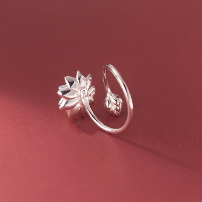 925 Sterling Silver White Lotus Adjustable Rings For Women Engagement Wedding Vintage Luxury Jewelry Accessories Wholesale