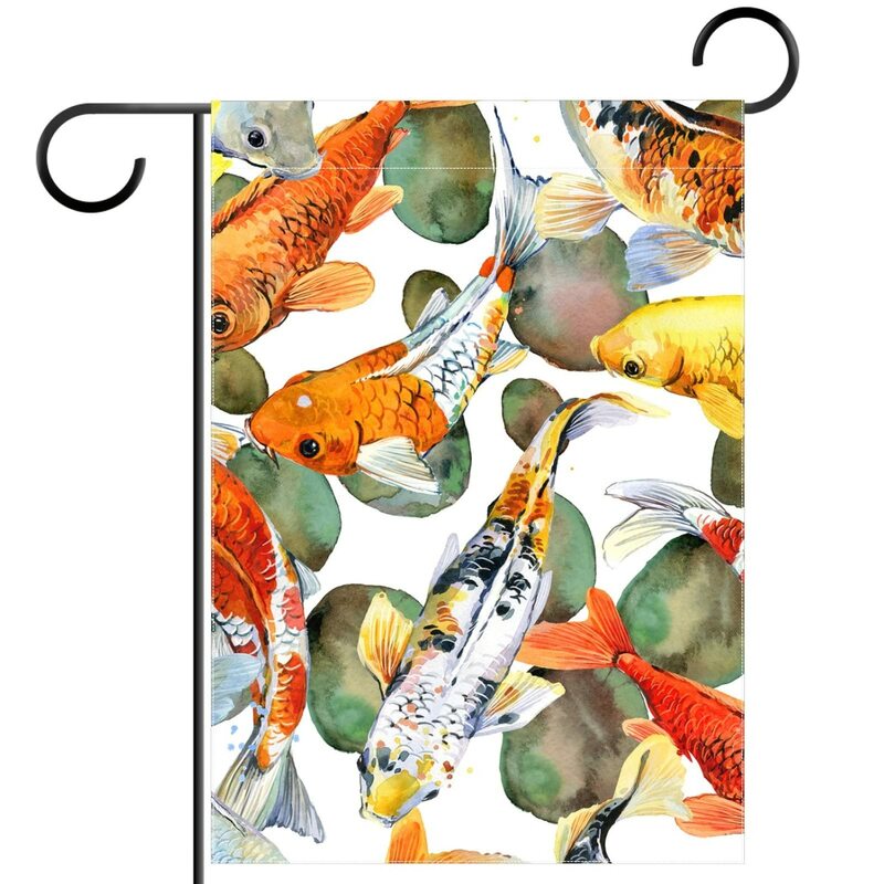 Painting Koi Fish Garden Flag Polyester Double Sided Fish Yard Flag for Outdoor Lawn House Terrace Pond Flag Patio Porch Decor