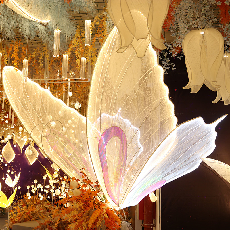 Plafonnier LED papillon en dentelle pour décoration de mariage, lampes papillon créatives romantiques, charge routière, passerelle sur les lumières de scène de fête