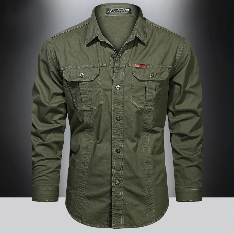 Camicia tascabile in cotone stile militare nuovo autunno per uomo tinta unita Slim Casual abbigliamento di marca camicie a maniche lunghe da uomo 5XL
