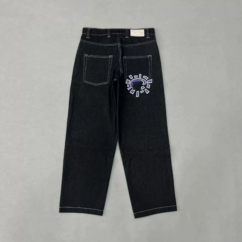 Jeans Y2K americano com padrão personalizado Sun Roll, skate Street Wear, calças na moda High Street Ins, novo estilo, 2024
