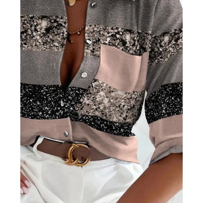 Blusa de manga larga a rayas para mujer, camisa informal con cuello vuelto, trajes elegantes de estilo coreano, Otoño, 2023
