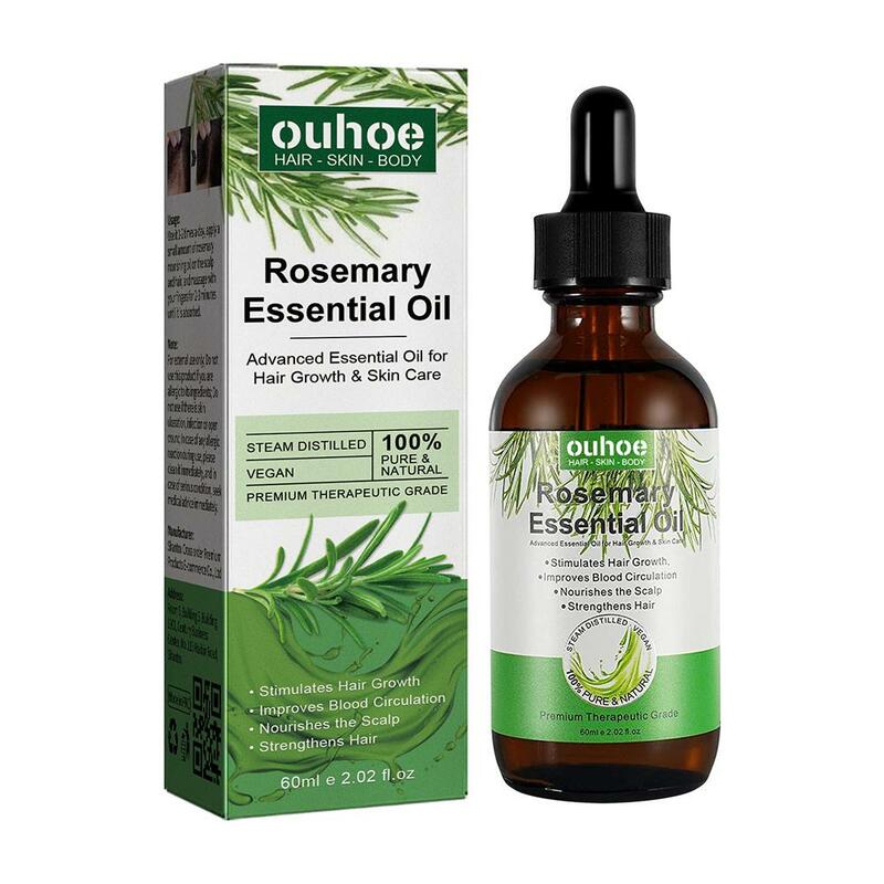 Minyak esensial Rosemary 60ml produk rambut organik minyak penguat kulit kepala & rambut dengan penitis kaca untuk wanita saya L2h1