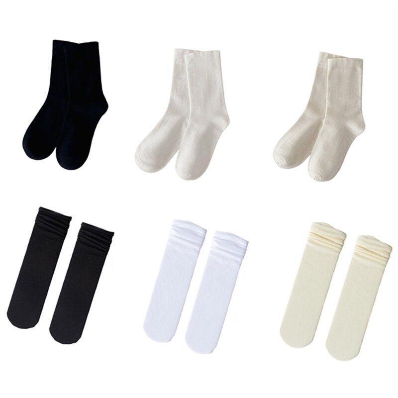 Japanese Style Women Cotton Socks Solid Color Casual Ice Silk Thin Scrunch Socks Wholesale