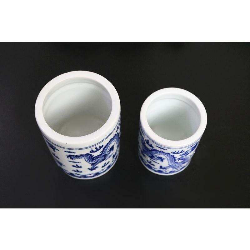 Portalápices de porcelana azul y blanca, portalápices de cerámica de porcelana grande, mediana y pequeña