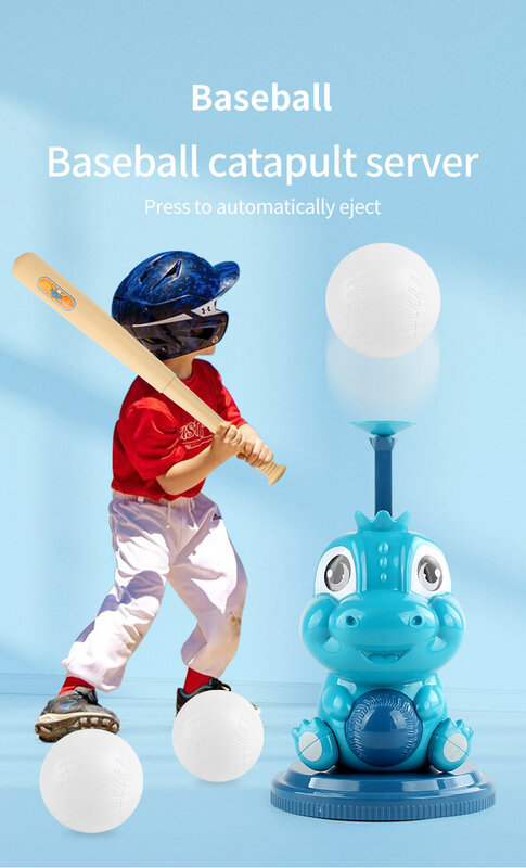 Set peluncur bisbol untuk anak-anak, permainan dalam ruangan olahraga luar ruangan bola melayani Kit kebugaran dinosaurus lucu mainan ketapel