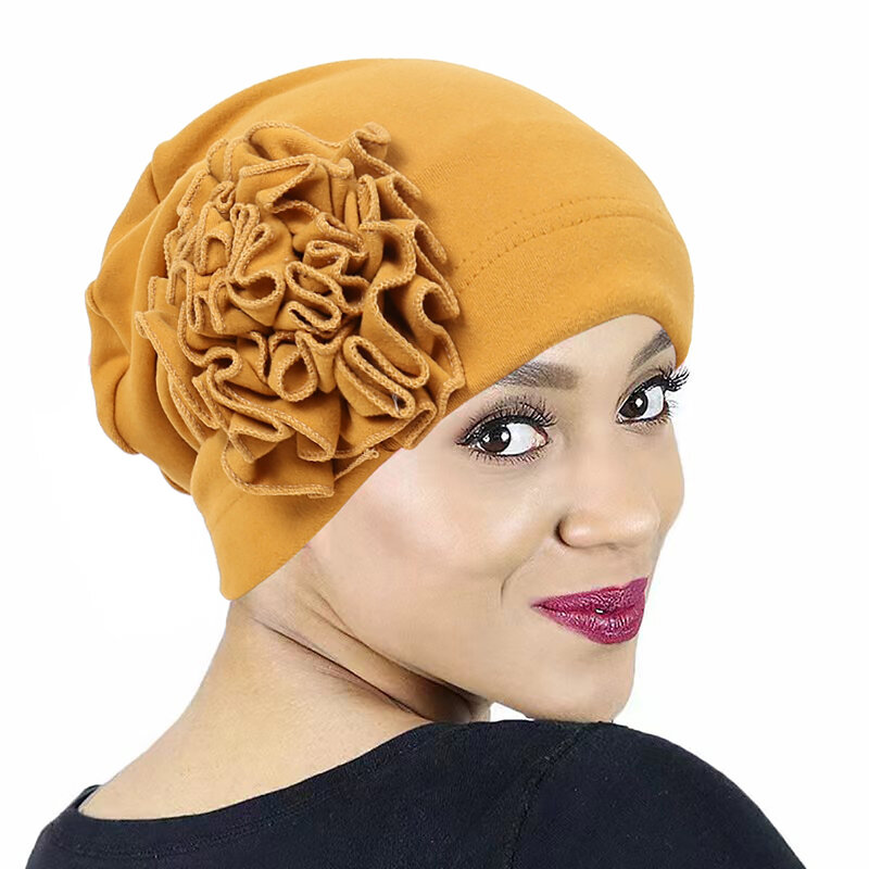 Elegant Shiny Turban Cap Women Muslim Hijab Islamic Jersey Chemo Cap Big Flower Head Scarf Ladies Head Wrap Cover Hijab Scarf