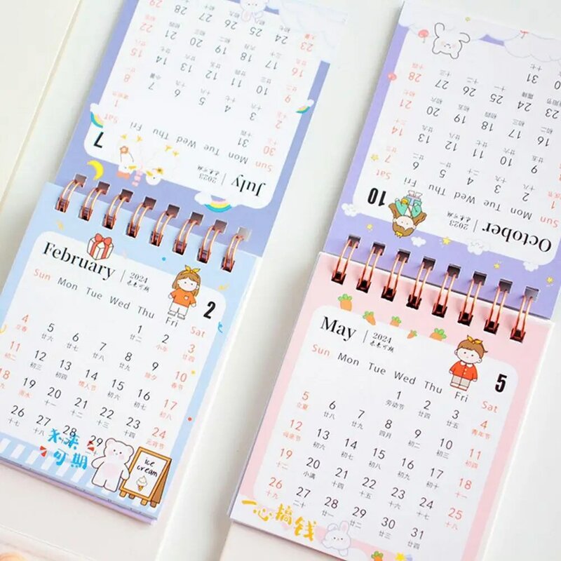 2024 Schattige Kleine Frisse Bureaukalender Desktop Planner Jaarlijks Notitieblok Organizer Koreaanse Kantoorbenodigdheden Briefpapier Kalender A8i2