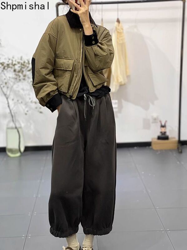 Корейский модный свободный и облегающий кардиган с воротником-поло, зимняя новая хлопковая Повседневная куртка с парками, женская одежда