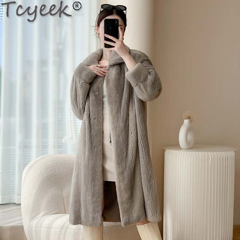 Tcyeek Luxury Natural Mink Fur Coat Women Mid-length Real Fur Jacket Warm Whole Female Mink Winter Jackets New in Outerwears