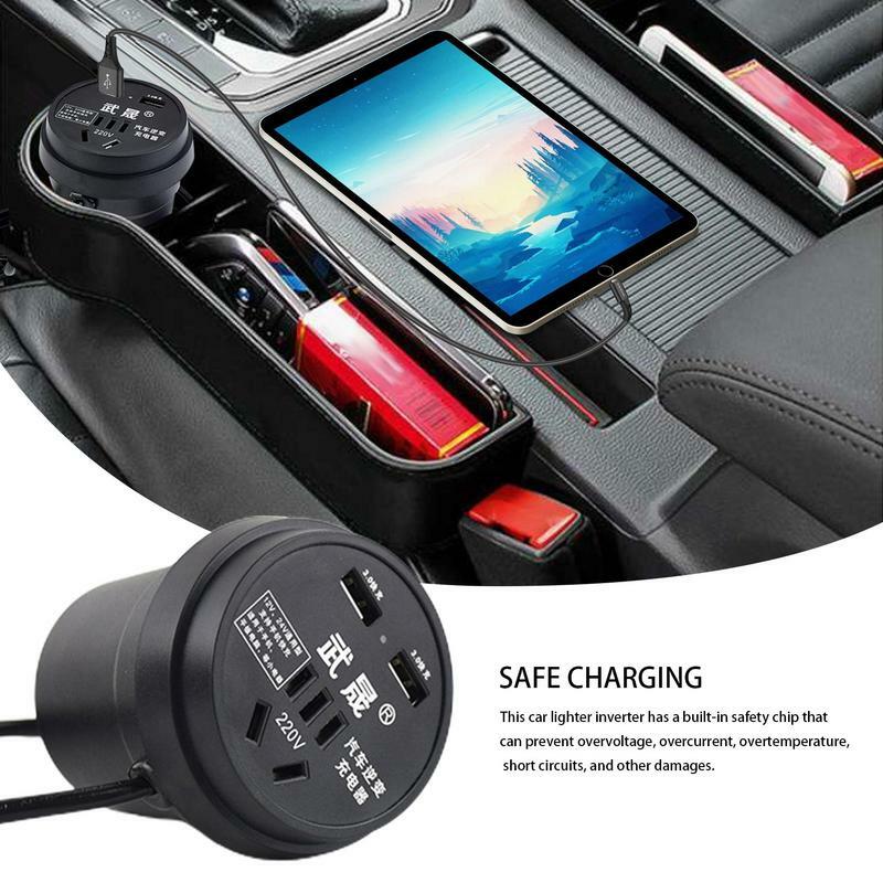 Car Power Inverter Multifunctional Car Charger With Plug Outlet 12V/24V To 220V Adapter With 2 USB Ports Road Trip Must Haves
