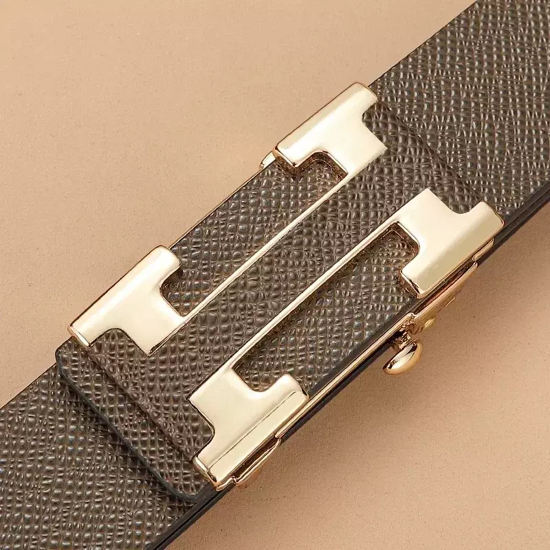 Cinturón de cuero genuino con hebilla de Metal automática para hombre, cinturón ancho de lujo, pretina de alta calidad, marca informal, piel de vaca, nuevo