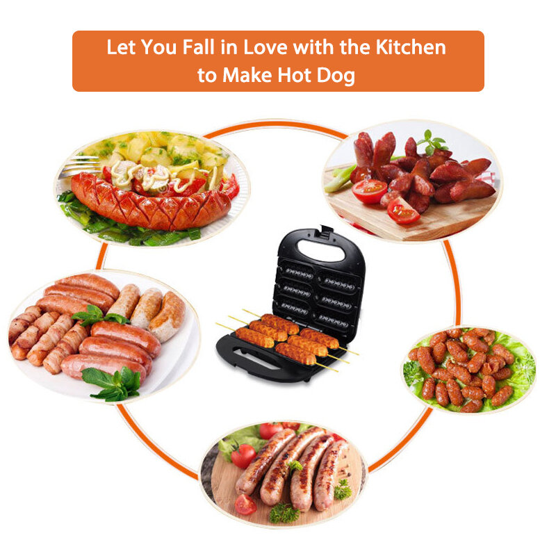 6 Holes Electric Hot Dog Maker 850W Sandwich Maker Multifunction Bread Sausage Non-stick Plate Breakfast Machine