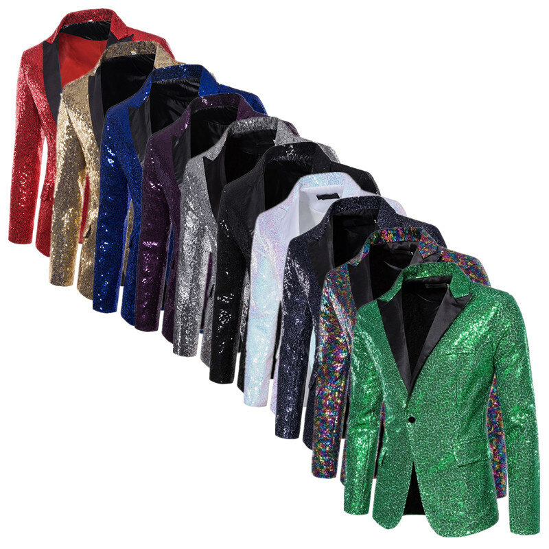 Jaket payet mewah untuk pria, mantel Blazer hijau/perak, gaun panggung KTV hijau/perak, jaket payet mewah untuk pria