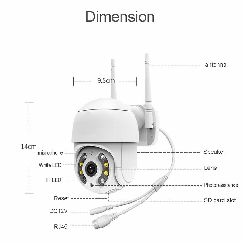 IP-камера наружная беспроводная с 4-кратным увеличением, 1080P, ПНН, Wi-Fi, 64 ГБ, 128 ГБ, SD-карта, 2 МП