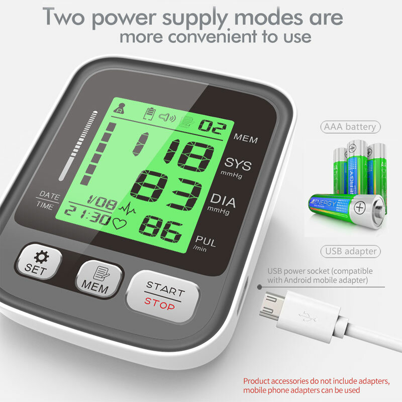 JianYouCare-tensiómetro Digital LCD para brazo, Monitor de presión arterial, medidor de frecuencia cardíaca, esfigmomanómetro de manguito grande, tonómetro portátil