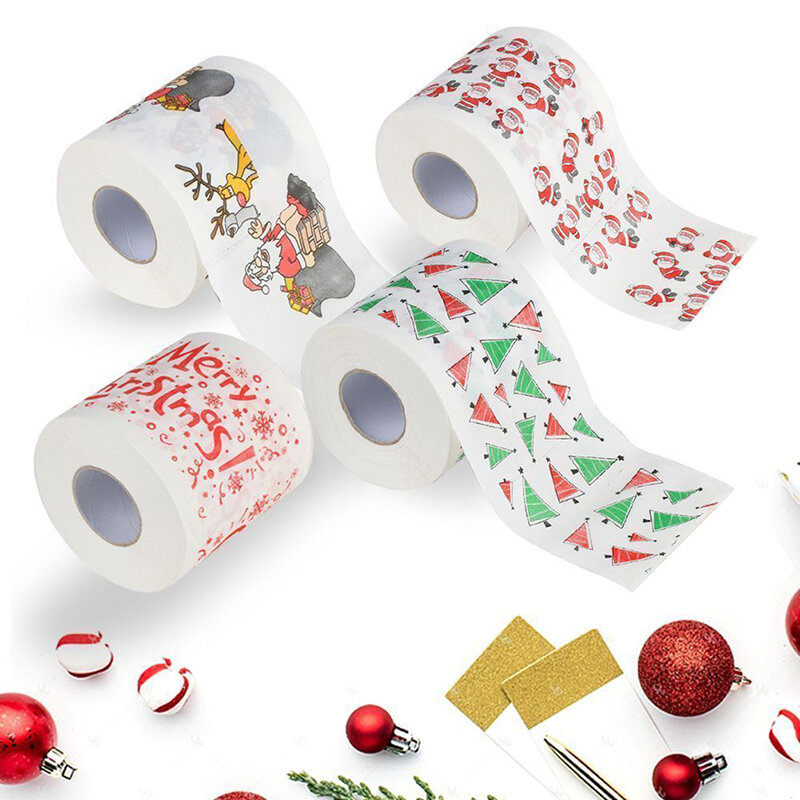 Christmas Pattern Series Roll Paper Xmas Toilet Paper Christmas Decorations Prints Cute Toilet Paper Xmas Santa Claus Decor