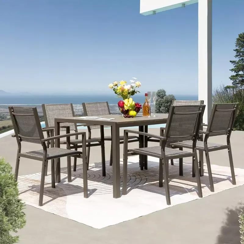 Ensemble de meubles d'extérieur pour terrasse et salle à manger, table résistante aux intempéries, 6 empilables pour jardin, 7 pièces