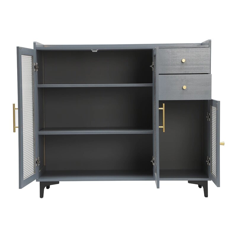 Luxury Sideboard Buffet Wood Cabinet with Acrylic Doors and Storage Shelf Credenza Cabinet Grey