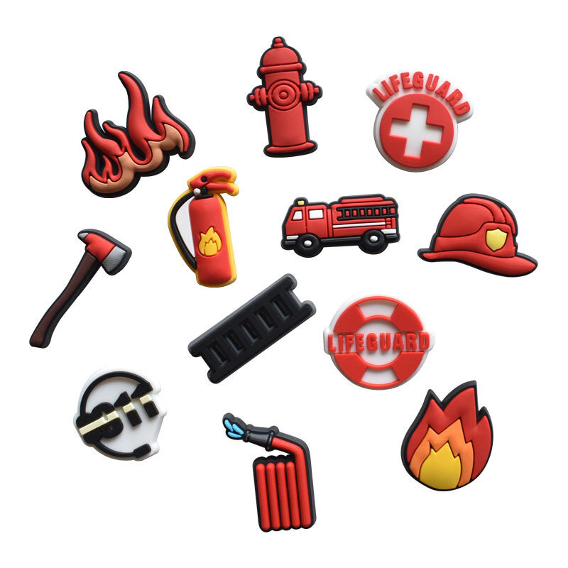 Serie de escalera de motor de extintor de hidrante de fuego, accesorios de dijes de zapatos, hebillas de decroaciones para pulsera de zueco, regalo de bricolaje unisex