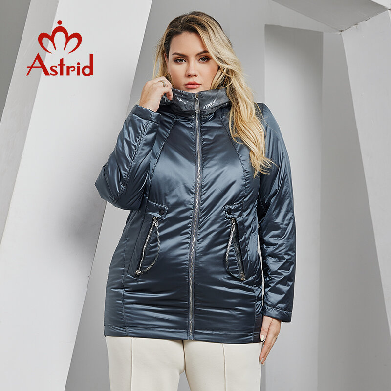 Astrid jesienno-zimowa kurtka damska długa, cienka bawełna drukowana kaptur ciepła watowana płaszcz z kapturem Plus Size odzież damska nowość w odzieży wierzchniej