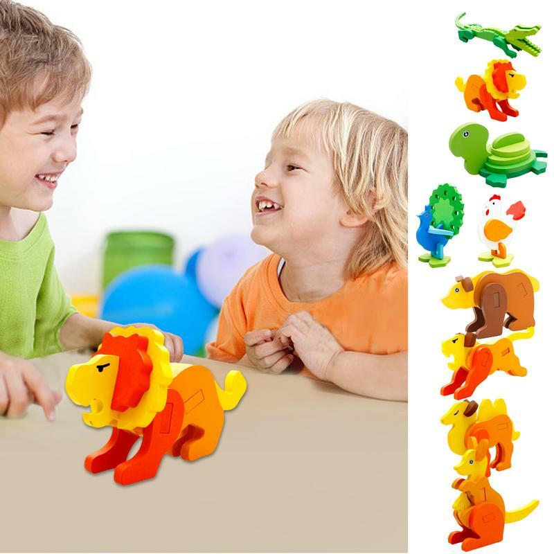 Dziecko drewniany Tangram Puzzle Jigsaw zabawki Montessori 3D Puzzle ze zwierzętami zabawki edukacyjne wczesna edukacja dla dzieci w wieku przedszkolnym prezent
