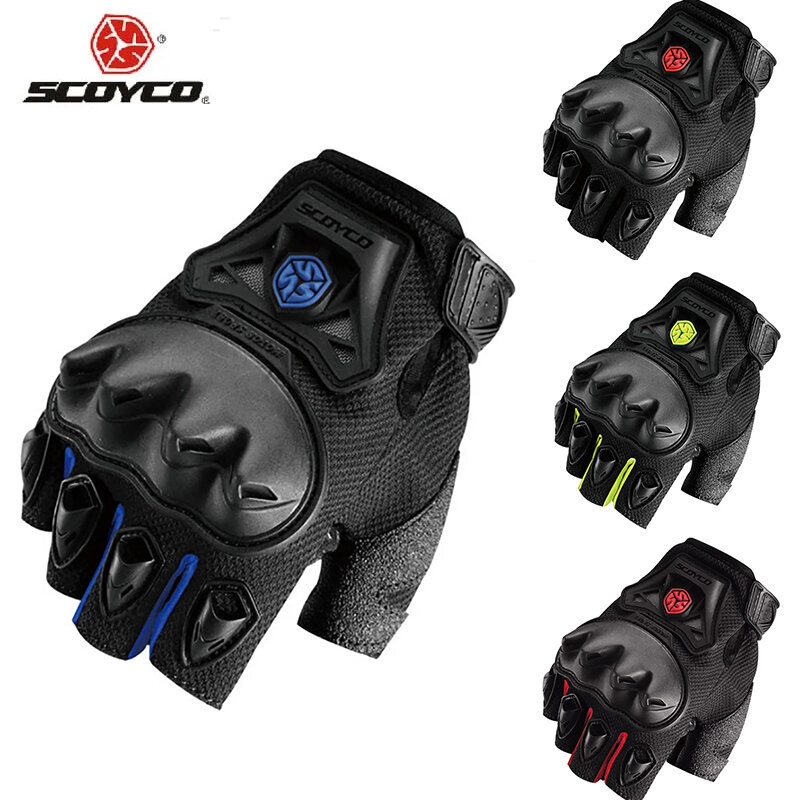 SCOYCO-guantes de Motocross transpirables, equipo de carreras de malla anticaída, medio dedo, Verano