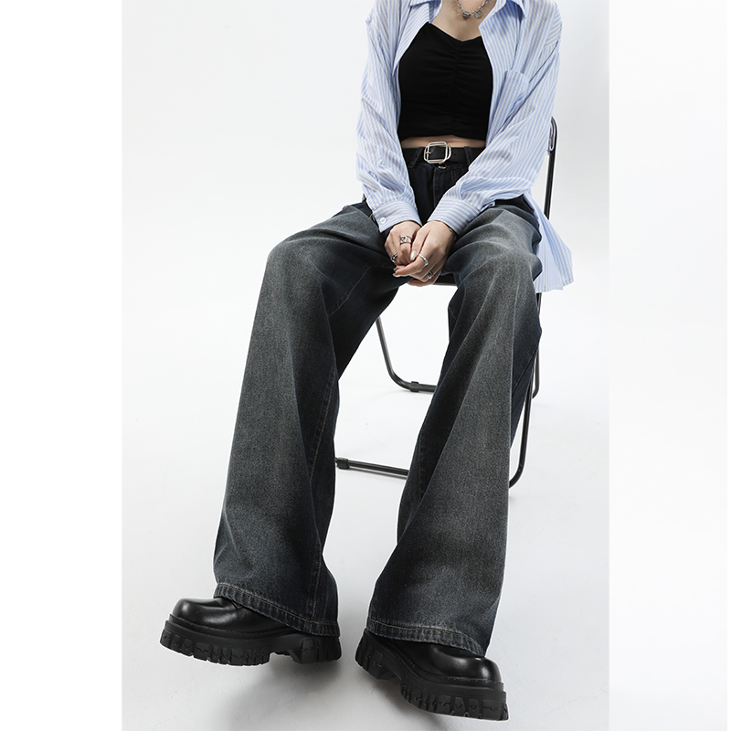 Y2K 빈티지 하이웨이스트 하라주쿠 루즈한 청바지 바지, 한국 패션, 그런지 와이드 레그 데님 바지, 여성 의류