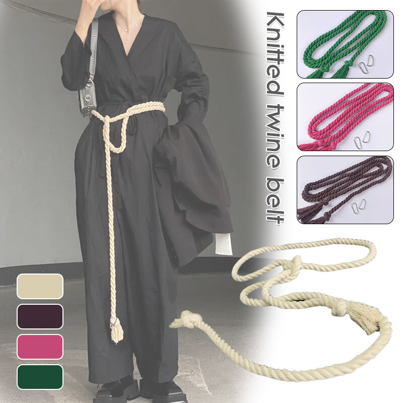Unisex Hemp Rope Belt Tassel Waistband Vintage Braided Belt For Women Dresses Decor Waist Chain All-match Thin Waist Rope