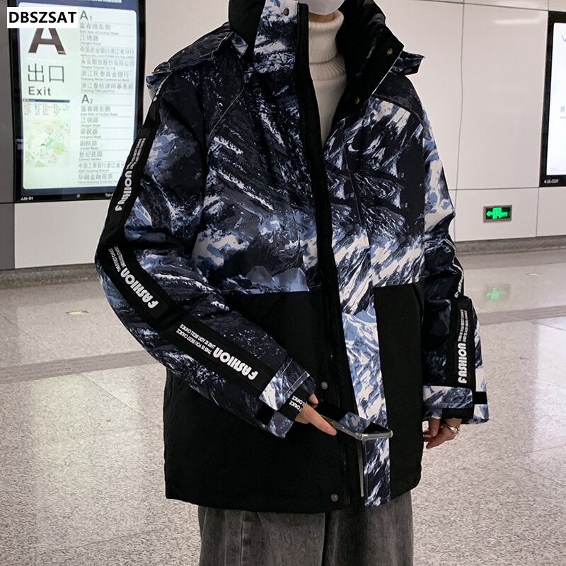 M-3xl męskie biała kurtka puchowa zimowe męskie płaszcze z kapturem w dłuższym stylu z kapturem w jednolitym kolorze, wiatroszczelne odzież wierzchnia Hy154