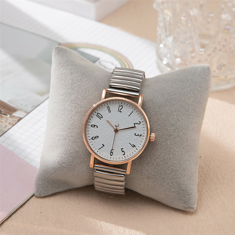 แฟชั่นของผู้หญิงที่เรียบง่ายการออกแบบดิจิตอลควอตซ์ดูสบายๆสแตนเลสยืด buckleless สายนาฬิกาสตรีชุดนาฬิกา