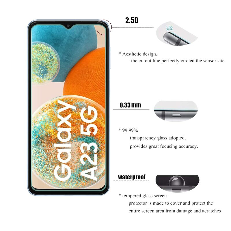 Protetor de Tela para Samsung Galaxy A23, Ultra Clear, Anti Scratch Case Friendly, Transparente, Vidro Temperado, HD 9H, 4G, 5G