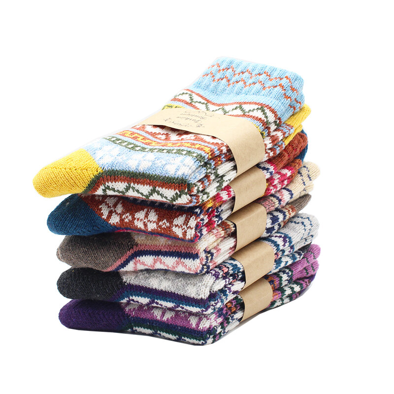 Calcetines térmicos de lana gruesa para mujer, medias de Cachemira para la nieve, moda informal, nacional, euroamericano, 5 pares