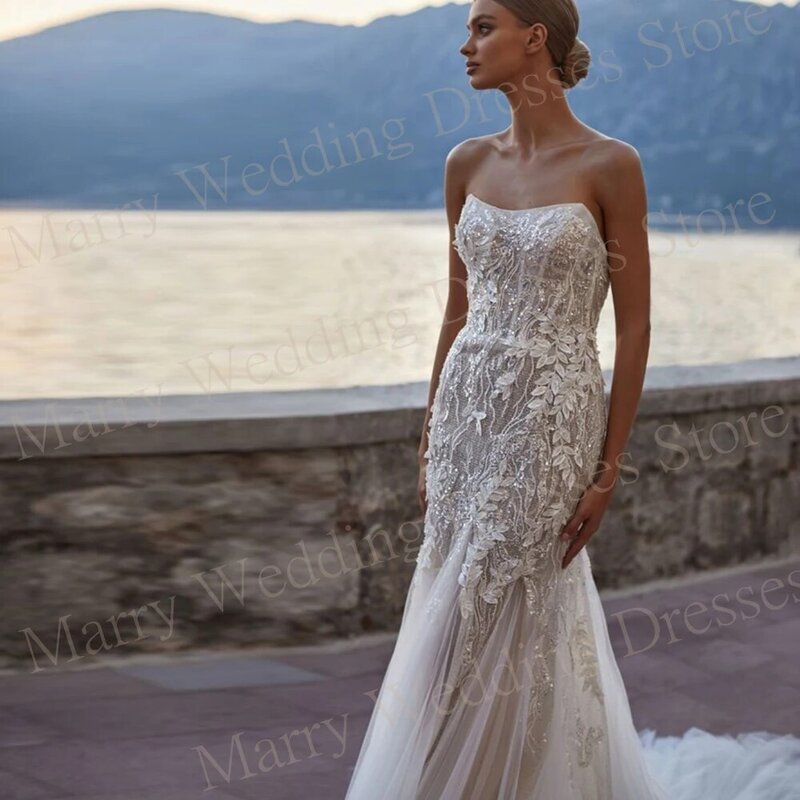 Gaun pernikahan wanita baru putri duyung seksi Modern 2024 gaun pengantin applique gaun pengantin elegan tanpa tali punggung terbuka Vestidos De Novia