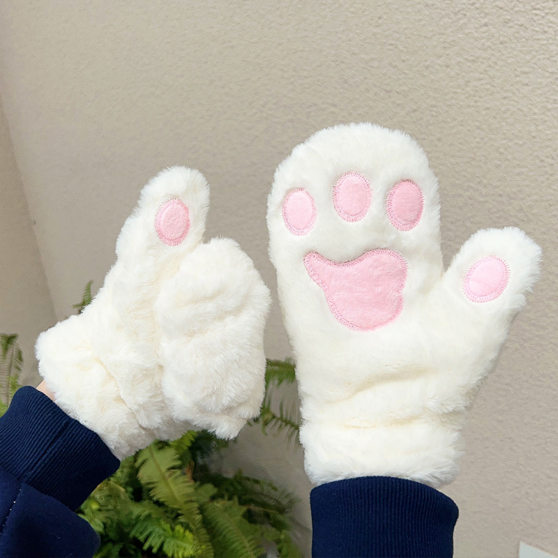 ถุงมืออุ้งเท้าแมวน่ารักสำหรับผู้หญิง, ถุงมือนุ่มอบอุ่นนุ่มนุ่มนุ่มฟูแบบไม่มีนิ้วชุดถุงมือแมวครึ่งนิ้วสำหรับงานปาร์ตี้