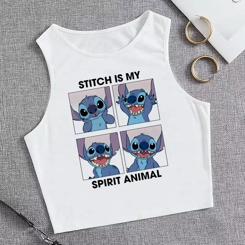 Gilet Disney Kawaii Lilo Stitch canotta divertente Cartoon T Shirt donna Stitch T-Shirt Graphic Tshirt Streetwear Crop Top Tee femminile