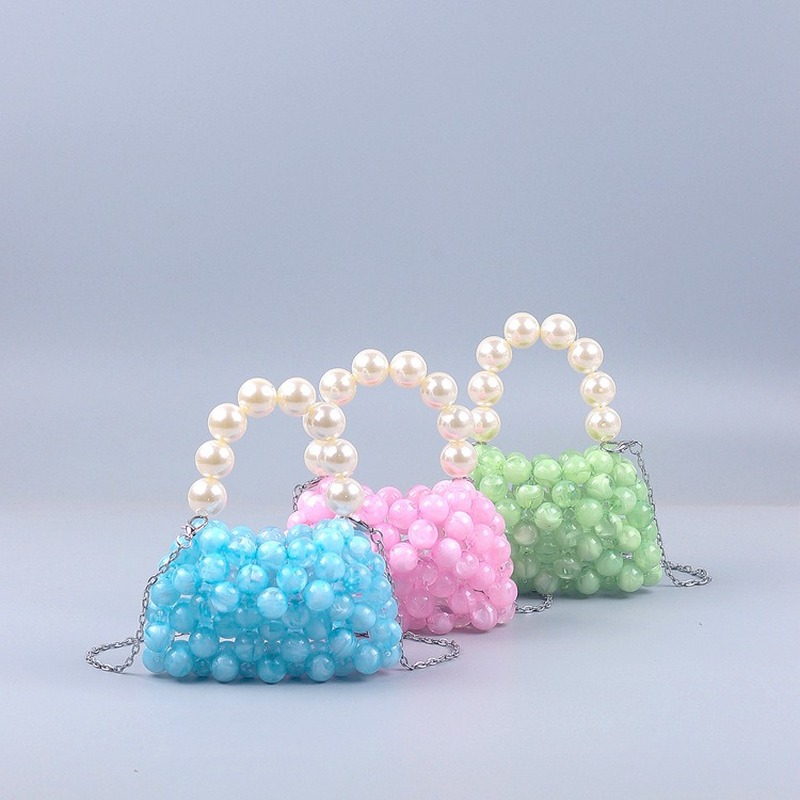 Summer New Macaron Color  Acrylic Beads Mini Crossbody Bag Handmade Beaded  Pearl Small Handbag Girls Coin Wallet Female 2022