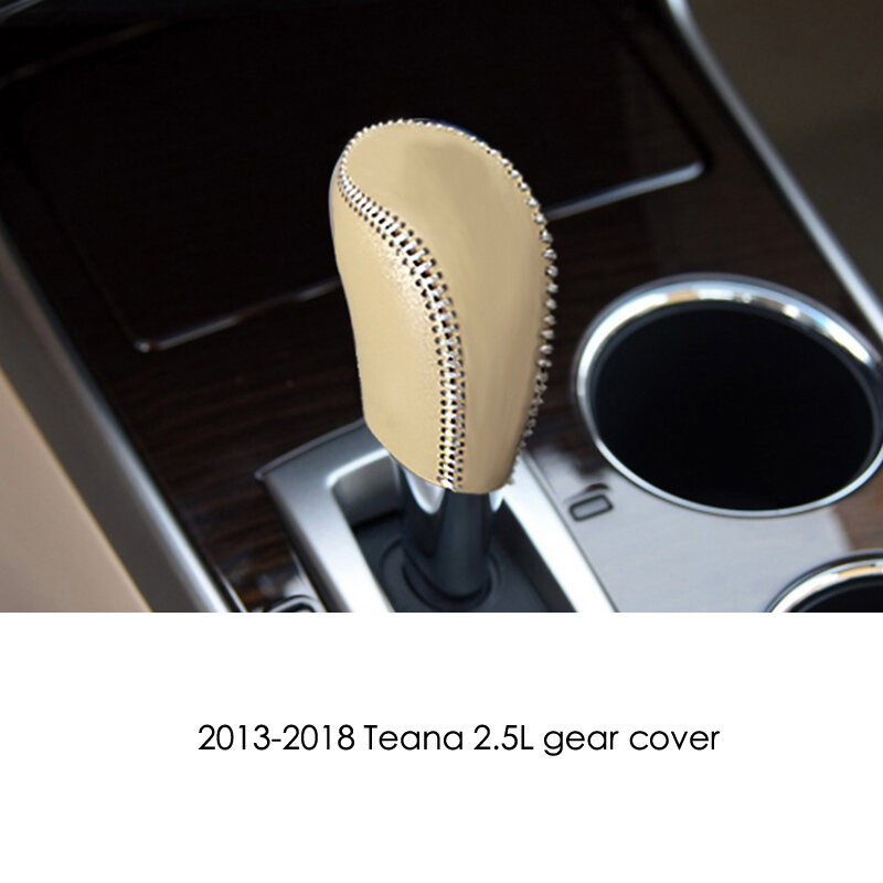 Beige untuk Nissan Teana Cedric 2008-2012 Lapisan Atas Kulit Mobil Gear Shift Kerah Penutup Otomatis Gear Head Shift Knob Case