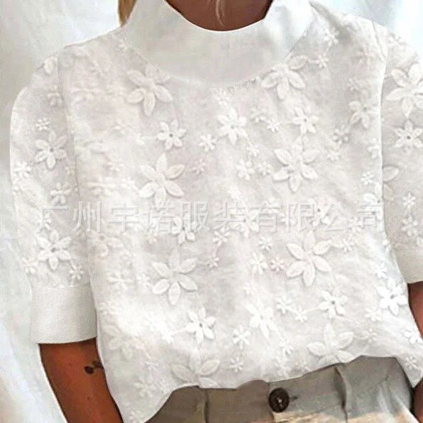 2024 bawełniana lniana koronkowa patchworkowa koszula damska letnia nowa elegancka biała pół rękawa luźna casualowe w stylu Streetwear podstawowe topy bluzki