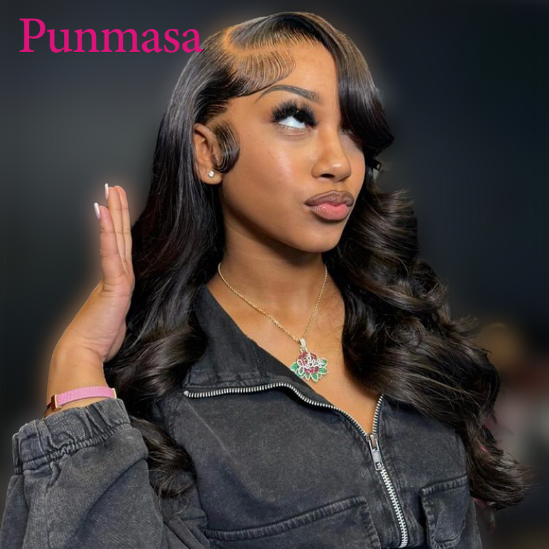 Punzza Wig rambut manusia tanpa lem depan renda 13x6 gelombang badan warna ungu Burgundy gelap 13x4 dapat dipakai untuk menjadi transparan renda Wig 200%