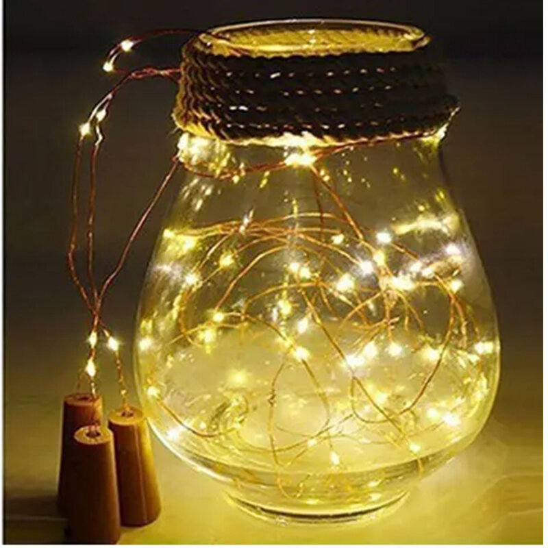 Liburan peri cahaya LED gabus botol anggur kawat tembaga lampu tali untuk pesta pernikahan Natal karangan bunga dekorasi rumah baterai AG13