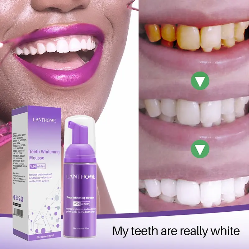 50ml Teeth Whitening Mousse Deep Cleaning Cigarette Stains Repair Bright Neutralizes Yellow Tones Dental Plaque Fresh Breath