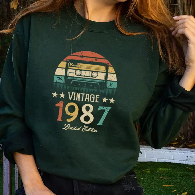 Original Design Vintage Magnetband 1987 37. 37 Jahre alte Frauen Sweatshirt Harajuku o Hals Geburtstags feier Kleidung Pullover Top