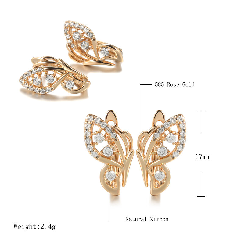 SHOUJYO Luxury Butterfly Earrings For Women 585 Rose Gold Color Natural Zircon Micro Wax Mosaic Wedding Party Fashion Jewelry