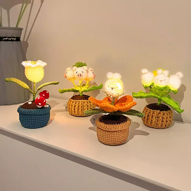 Muñeca de simulación tejida a mano, decoración de plantas en maceta, acabado exquisito, decoración de escritorio, regalo de vacaciones, nuevo