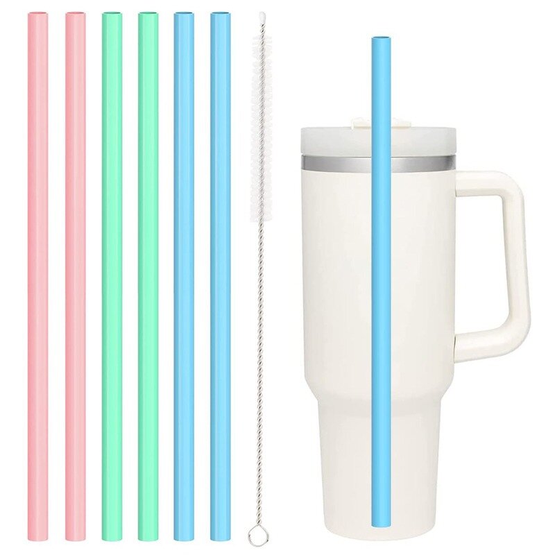 6/2Pcs Silicone Straw Suitable for Stanley Travel Insulated Cup Replacement Straw Recycling Use with Cleaning Brush Straw Set