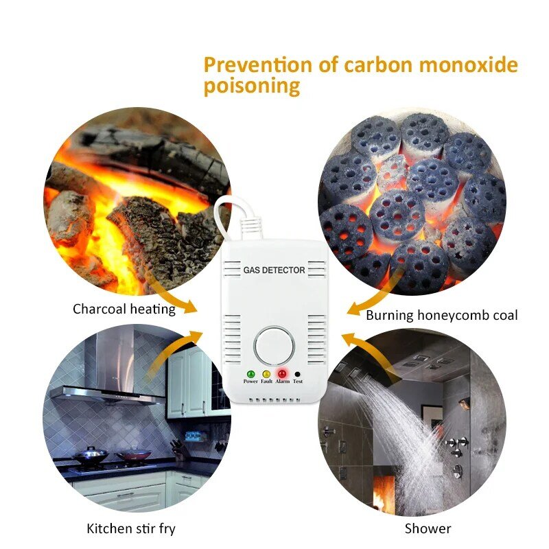 Detector de vazamento de metano gás natural GLP, Alarme de segurança por vazamento Monitor doméstico com válvula manipuladora, DN15 para cortar tubo