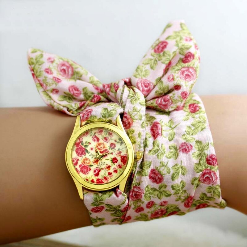 Shsby jam tangan perempuan kain sifon manis gaya baru jam tangan gaun wanita bunga jam tangan kuarsa modis jam tangan kain bunga wanita