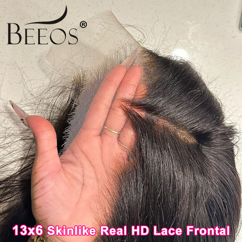 BEEOS Skinlike 13x6 HD dentelle frontale seulement oreille à oreille HD dentelle transparente droite 5X5 HD fermeture à lacet seulement cheveux humains pré-épilés